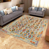 Flat Weave Kilim Antique Navaho Vintage handmade Geometric Kilim Beige Rust Hand-Woven Rectangle 100% Wool Area Rug 8x10